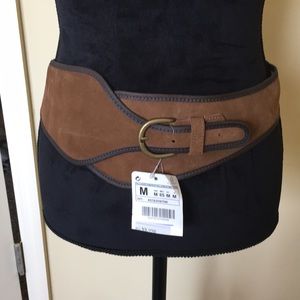 NWT Zara brown suede belt size M.